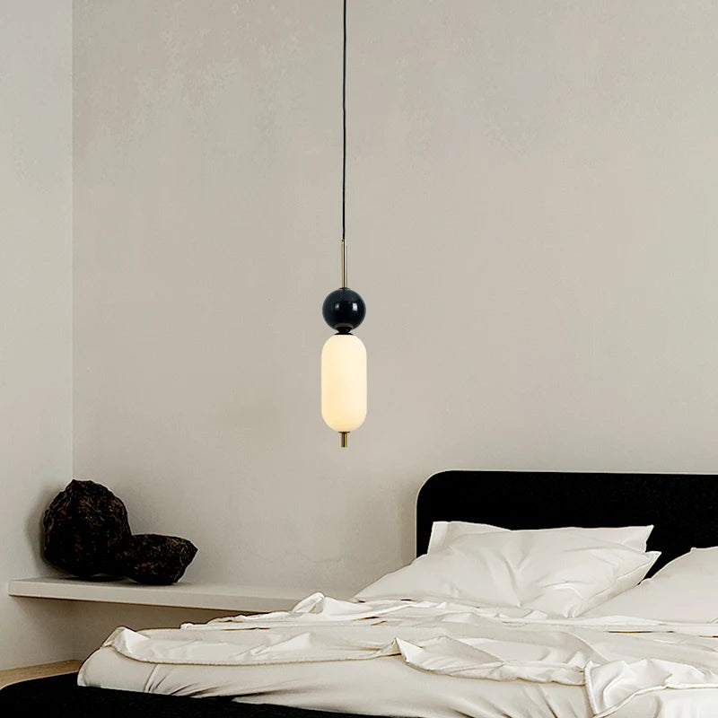 suspension LED style 	 en acrylique et marbre naturel - vue 3 sur 7