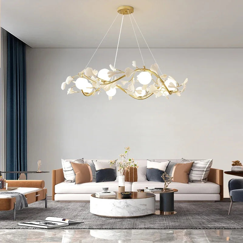 lustre suspendu à led en verre de ginkgo créatif moderne - vue 5 sur 11