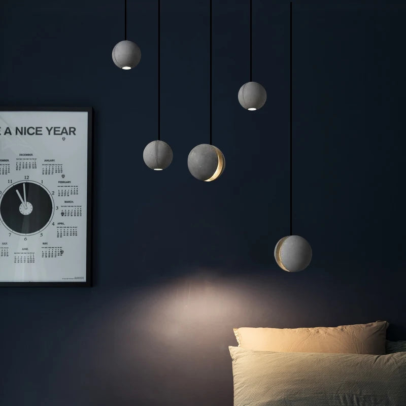 lampe suspension ronde industrielle vintage ciment fil réglable - vue 5 sur 14