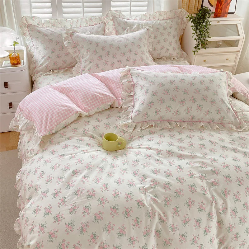 housse de couette florale en pur coton pour fille