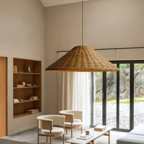 suspension vintage en rotin fait main pour éclairage intérieur