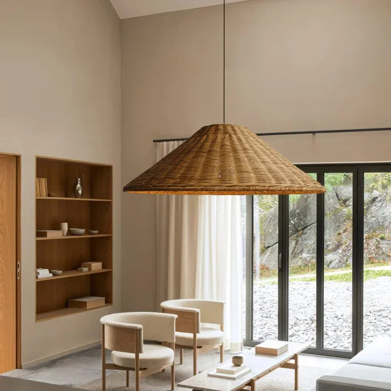 suspension vintage en rotin fait main pour éclairage intérieur - vue 6 sur 16