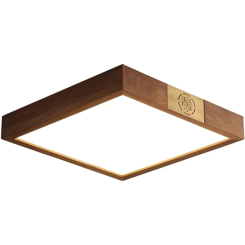 Walnut Wood Square Zen, Wabi-sabi Modern Vintage style, Ceiling light for Living Room, Bedroom, dining Room, Study Room - vue 6 sur 8