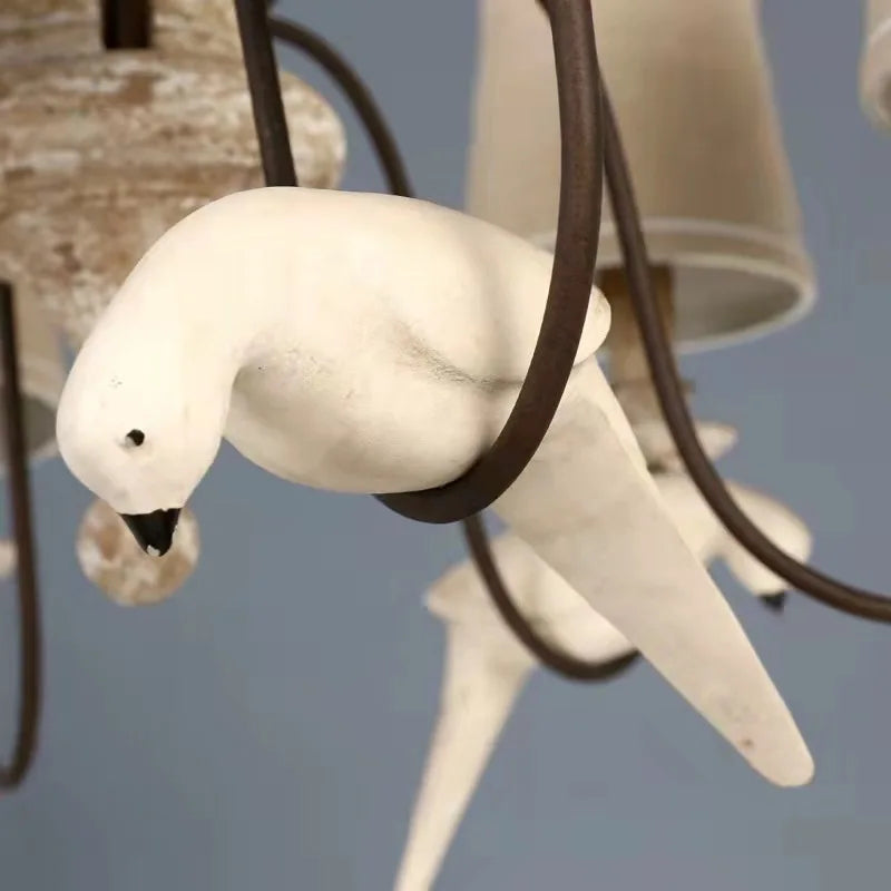 lustre vintage américain en bois avec oiseaux en tissu - vue 5 sur 6