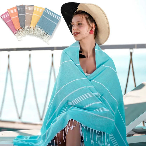 Serviette de plage turque coton franges rayures rapide
