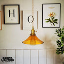 suspension vintage en verre avec base en laiton et interrupteur