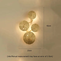 Lotus leaf gold copper LED wall sconce with G4 bulbs, vintage retro bedside and living room light