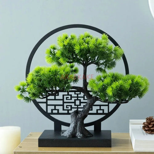 1pcs Chinese style simulation welcoming guests with pine, green plants, bonsai decorations for indoor landscaping and decoration - vue 4 sur 8