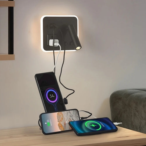lampe de chevet murale led avec port usb et interrupteur rotatif - vue 3 sur 14