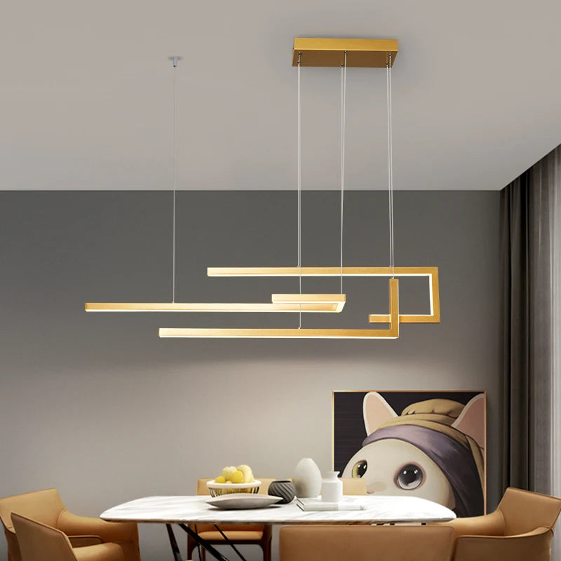 Nordic minimalist LED chandeliers, kitchen and restaurant chandeliers, modern rectangular decorative indoor lighting fixtures - vue 4 sur 8