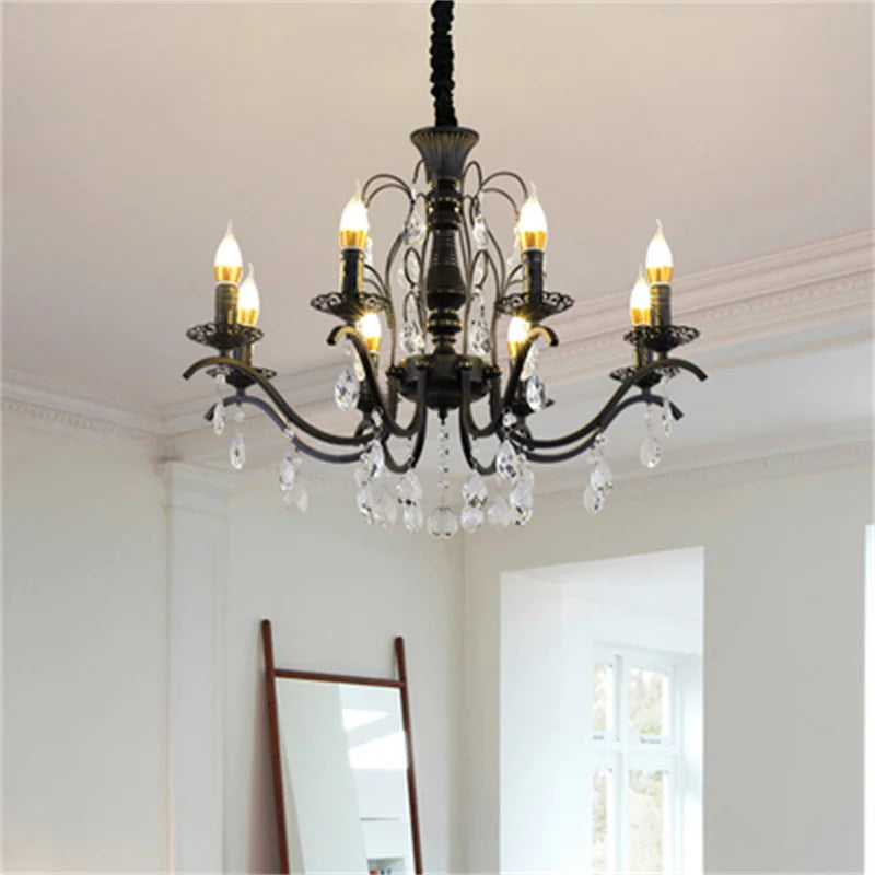 lustre en fer forgé avec suspensions en cristal pour intérieur élégant - vue 3 sur 10