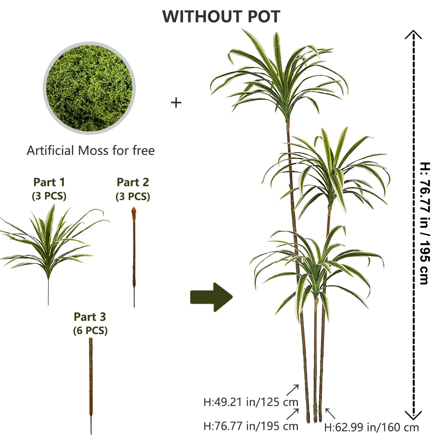 Set of 3 artificial dracaena plants for realistic decoration - vue 18 sur 20