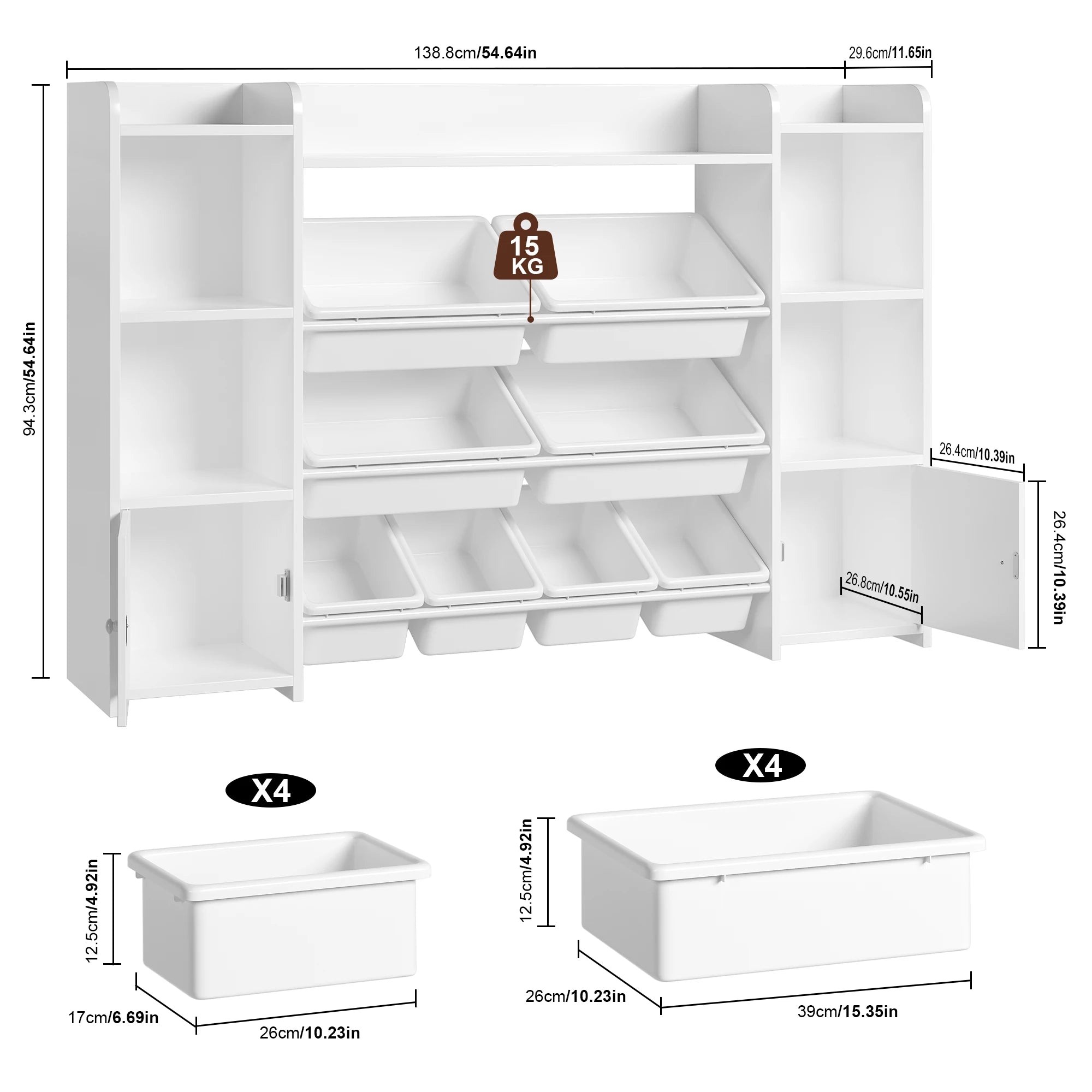Getone Toy Storage Unit, Children's Bookcase, Toy Organiser with 8 Boxes and 9 Shelves 138x29x94 cm White/Pink - vue 4 sur 7