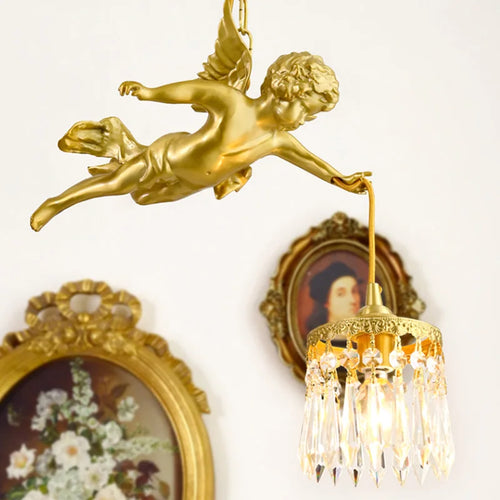 lustre moderne led avec ange en cristal médiéval bronze