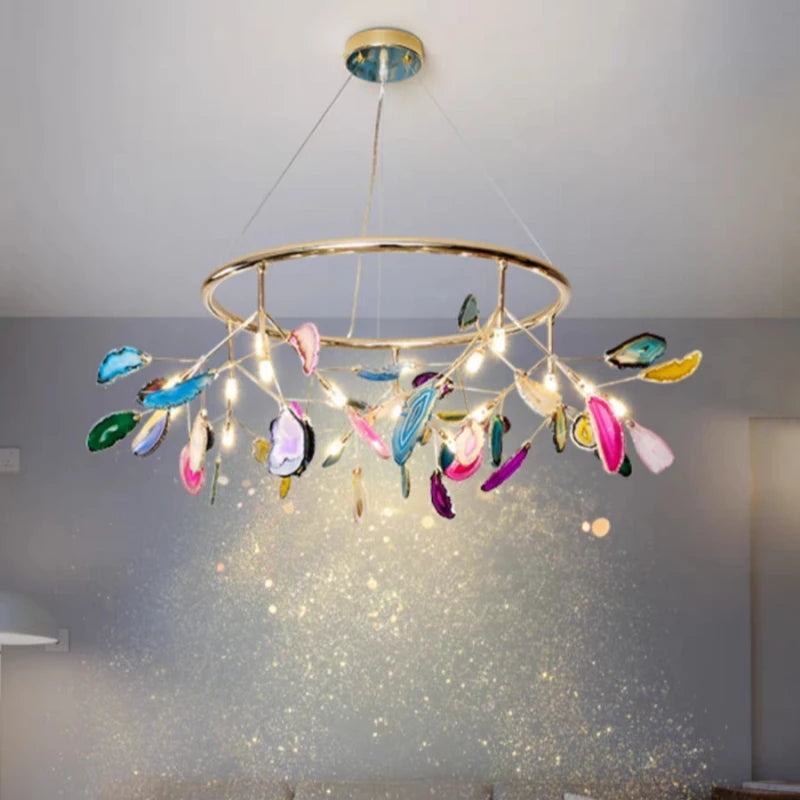 lustre en agate naturelle avec éclairage led coloré pour intérieur élégant - vue 2 sur 14