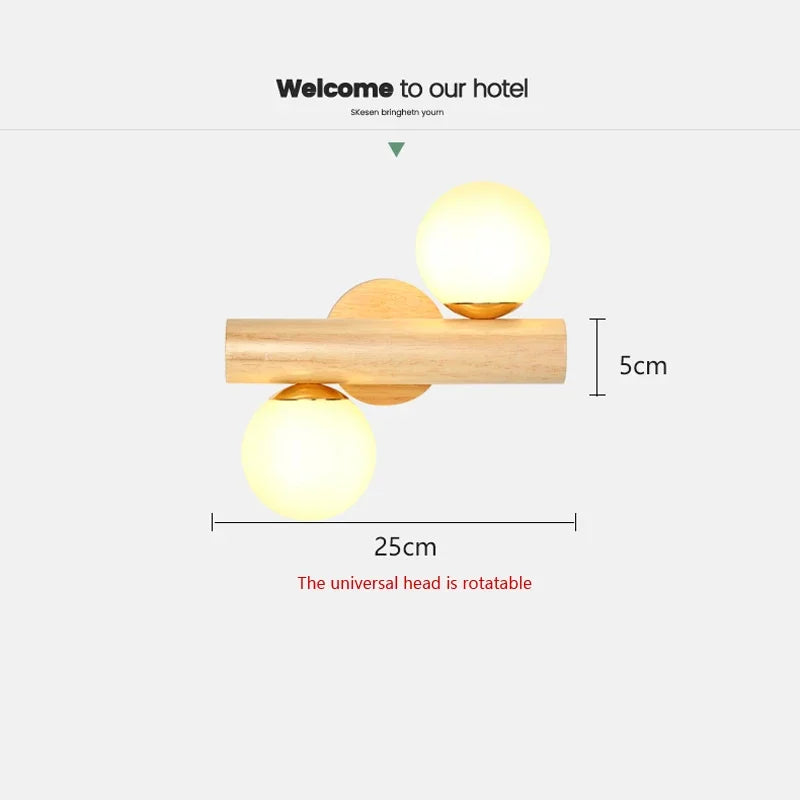 applique murale led nordique en verre et bois réglable moderne - vue 5 sur 7