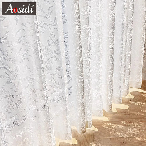 Voilage dentelle florale translucide rideau salon chambre moderne - vue 2 sur 8