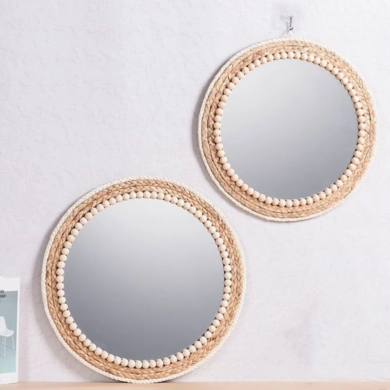 miroir mural rond en rotin pour décoration intérieure - vue 6 sur 7