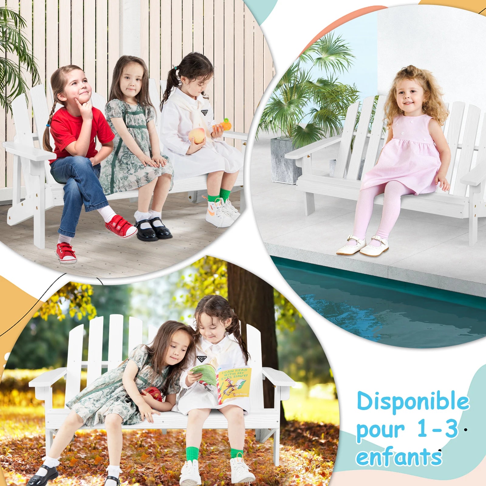 chaise adirondack pour enfants en bois résistante pour jardin et balcon - vue 6 sur 6