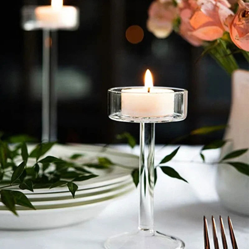 grand bougeoir en verre pour décoration de mariage et fête romantique - vue 6 sur 9