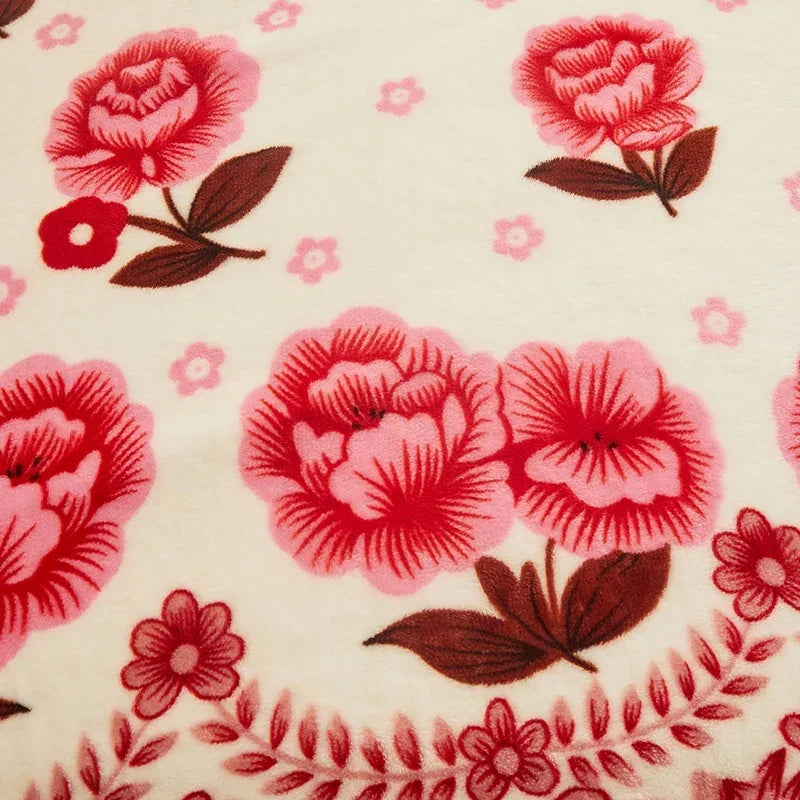 Plaid polaire motifs floraux et carreaux style doux - vue 4 sur 6