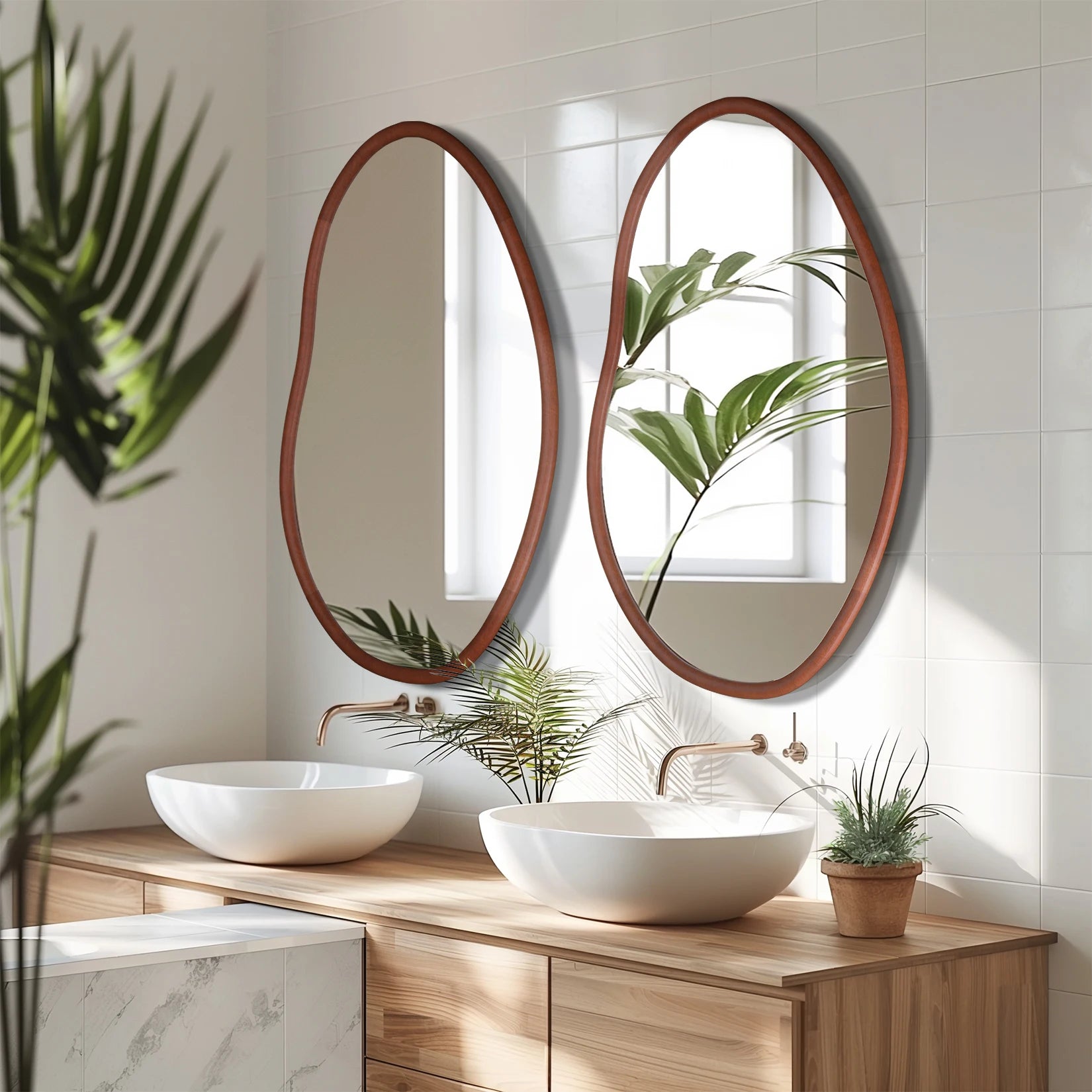 miroir mural décoratif grande taille avec cadre en bois massif - vue 4 sur 7