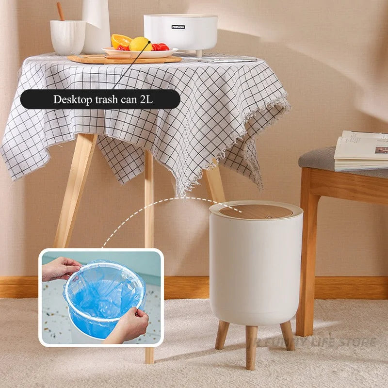 poubelle en bois à pied haut avec couvercle créatif pour déchets - vue 6 sur 11