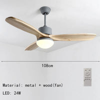 ventilateur de plafond nordique à lumière télécommandée en bois et métal