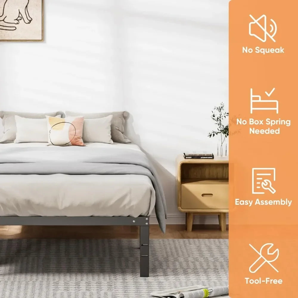 Metal Queen Bed Frame- Full Size Bedstead, King Platform with Storage, Air Mattress Twin for Bedroom Sturdy Steel Slat Support - vue 3 sur 7