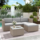 Poly rattan lounge sofa set, garden furniture, corner sofa with seat cushion and back cushion/lounge table with glass top