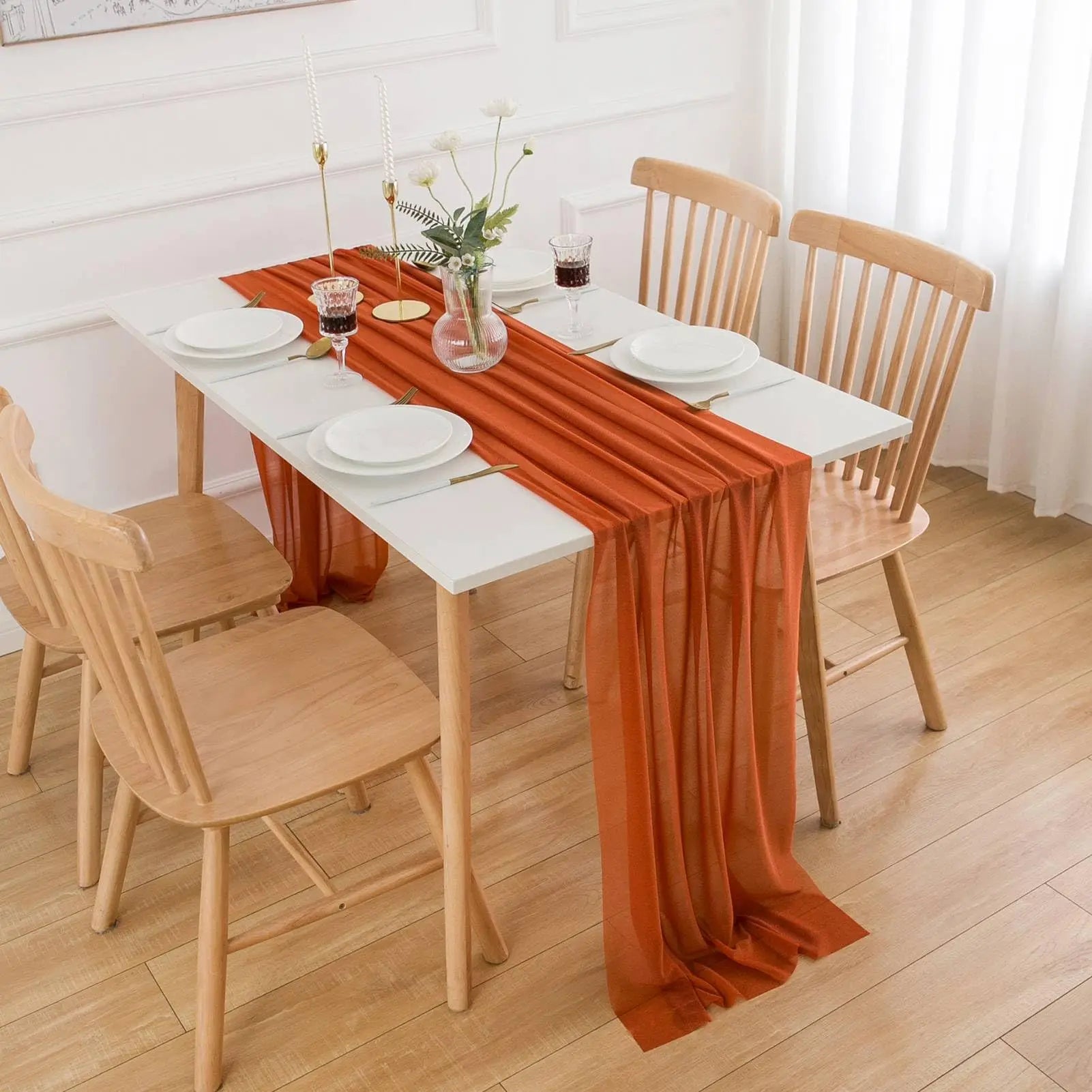Chemin de table mousseline bohème transparent lot 4 - vue 5 sur 7