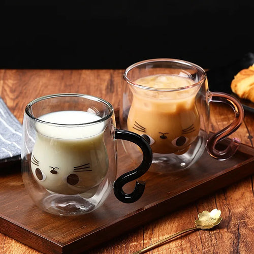 Tasse chat double paroi verre 250 ml anse