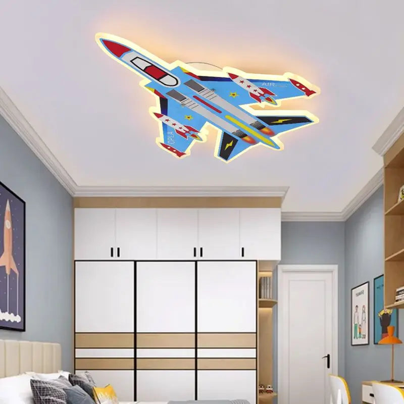 Cartoon Blue Airplane Ceiling Lamps LED Boy Bedroom Ceiling Light Eye Protection Baby  Kids Room Remote Control Plane Lamp 220V - vue 4 sur 7