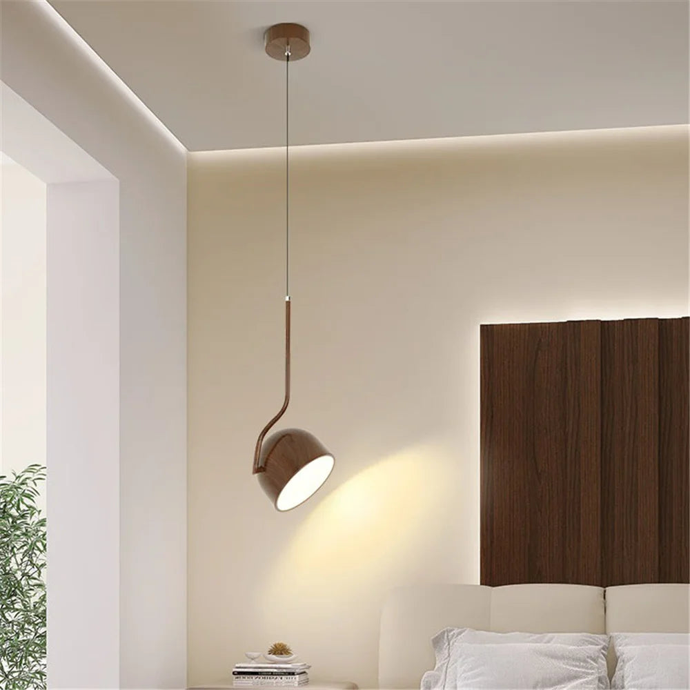 Nordic style adjustable angle wooden LED pendant light - vue 3 sur 8