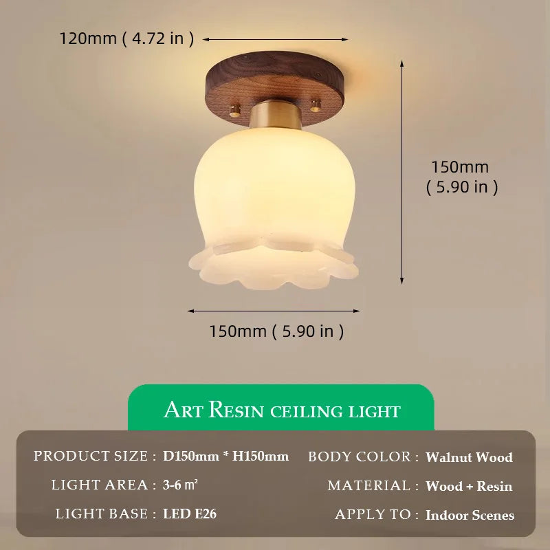 Walnut Wood Art Resin, Wabi-sabi Modern Vintage style, Ceiling Light for Corridor, Aisle balcony, Entrance Hall