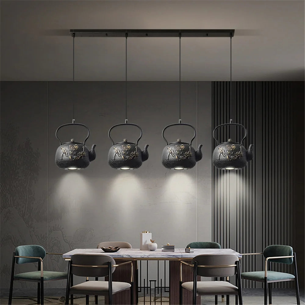 Asie du Sud-Est Rétro Vintage Résine Théière Suspension Led Lumières Cuisine Salle À Manger Loft Déco Pays Suspension Luminaire Design - vue 6 sur 6