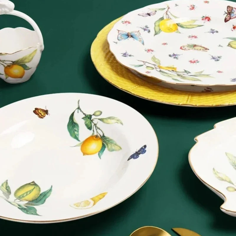Assiette céramique style européen motif citron élégante table - vue 6 sur 6