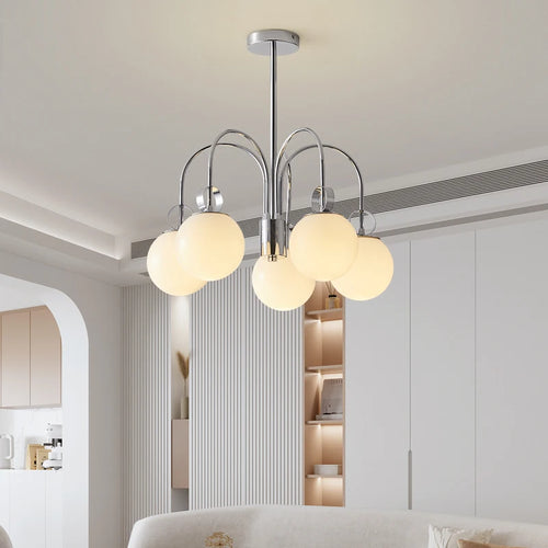Modern minimalist multi-head pendant light with decorative bubbles - vue 4 sur 8