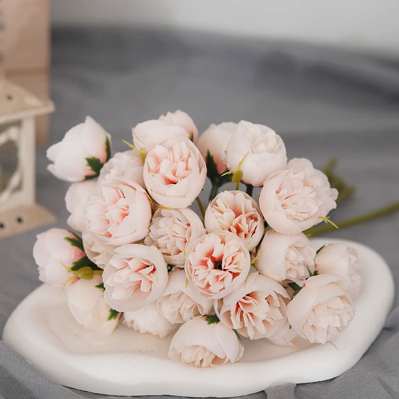 bouquet de 27 roses et pivoines artificielles en soie décoratives - vue 12 sur 12