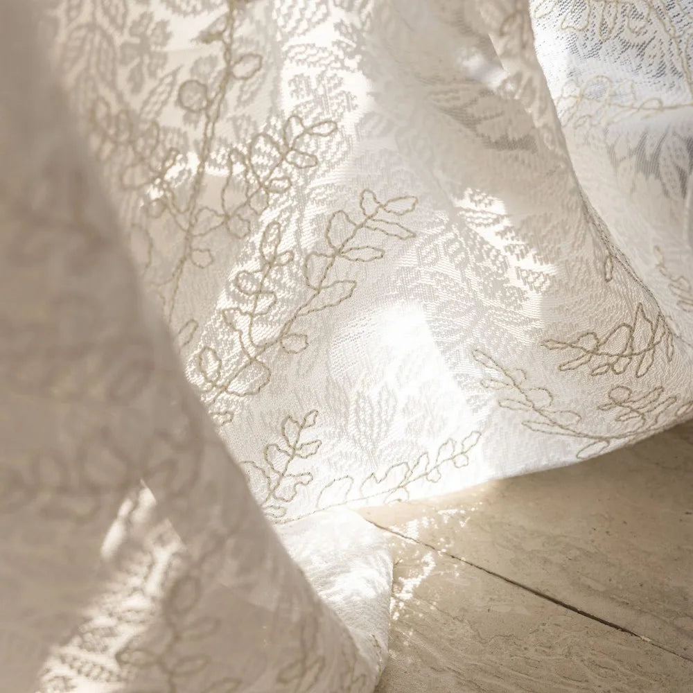 Voilage tulle brodé feuilles pour fenêtre salon cuisine - vue 5 sur 6
