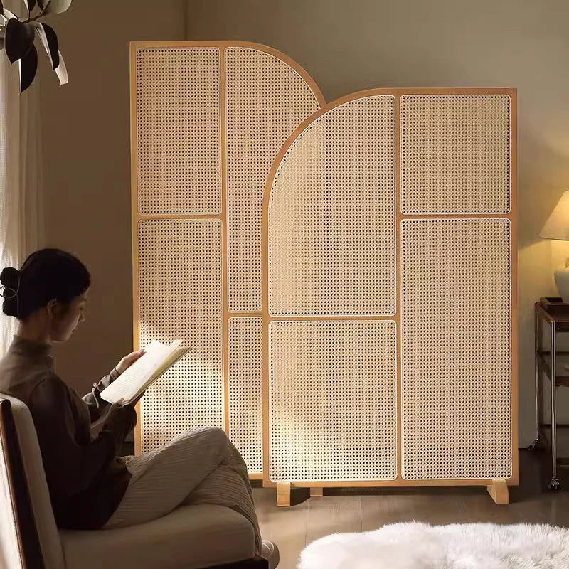Japanese-style solid wood rattan screen partition is opposite the door to the home, living room entrance is blocked, and mobile - vue 17 sur 29