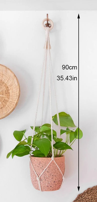 support de plante en macramé suspendu fait main en coton naturel - vue 13 sur 23