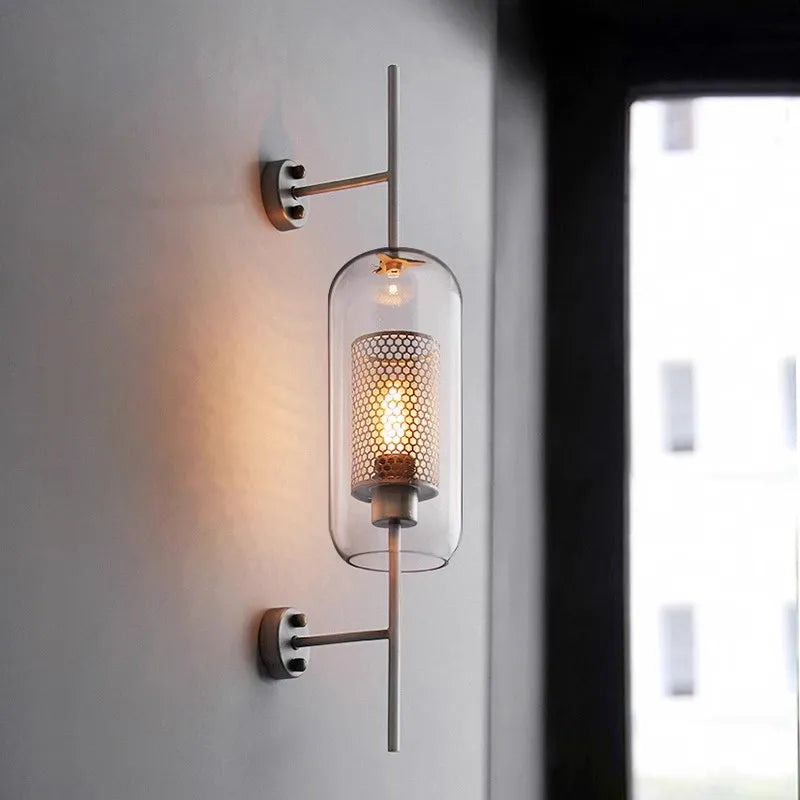 American Industrial Wall Lamps Clear Glass Wall Light Iron Metal Cage Living Room Decorative Wall Light Hallway Entrance Aisle - vue 5 sur 14