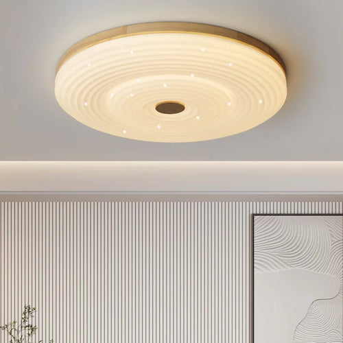 Minimalist nordic LED ceiling light in acrylic and wood, pumpkin shape - vue 4 sur 12