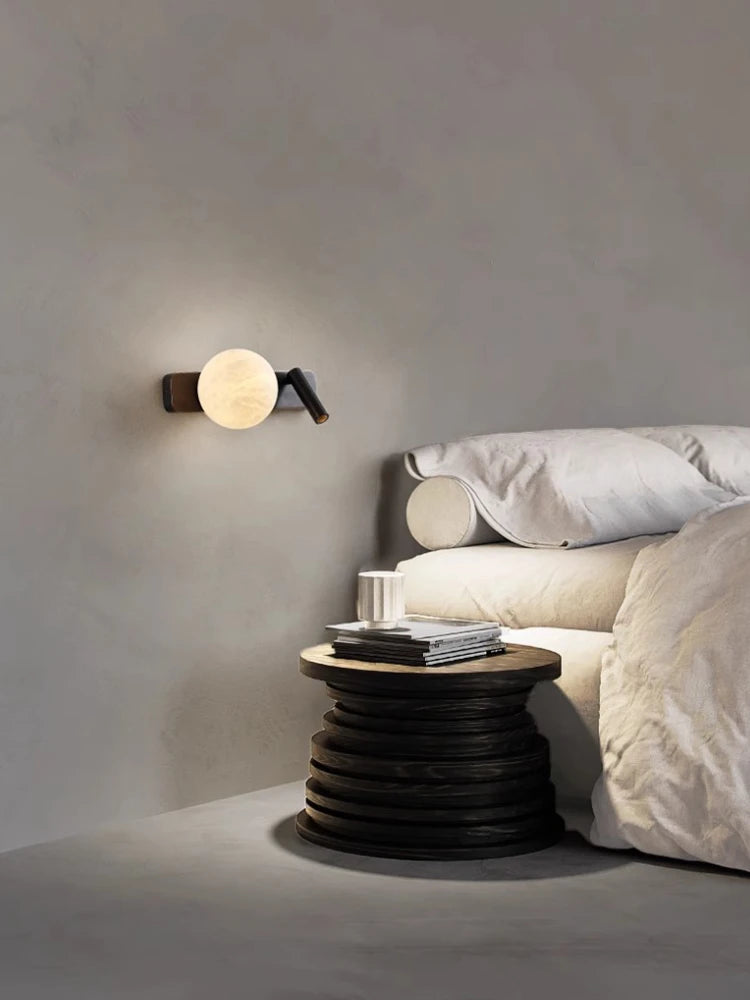 Modern Minimalist Black Rotatable All Copper Natural Marble Wall Lamp, Bedroom Bedside Lamp, Light Luxury Living Room Wall Lamp - vue 2 sur 7