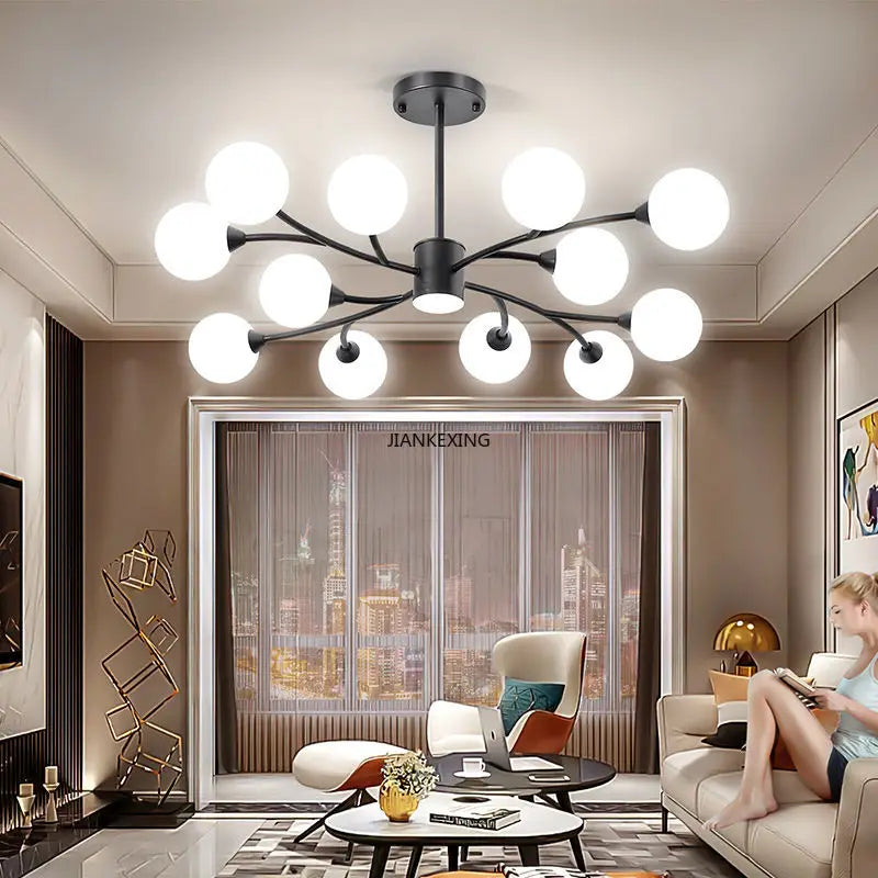 lustre moderne en verre led avec suspension pour décoration maison