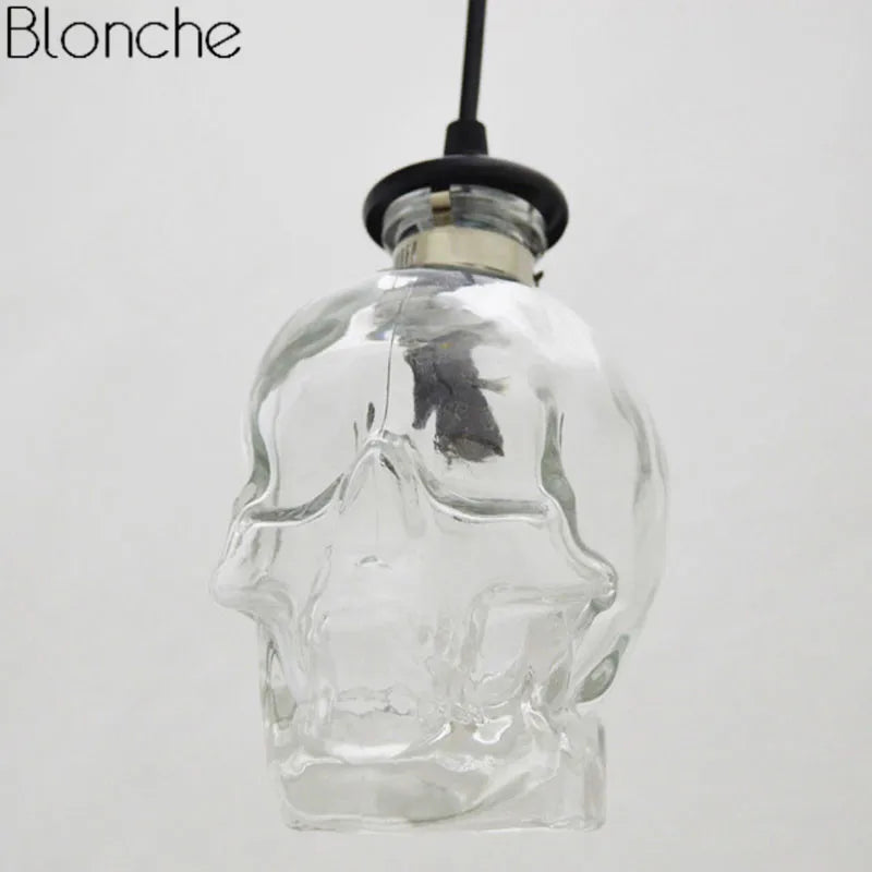 Vintage transparent glass skull chandelier for bar or restaurant - vue 3 sur 8