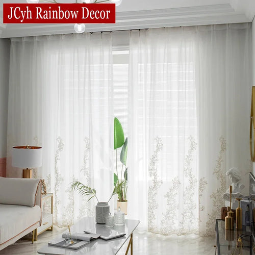 Voilage tulle brodé floral élégant pour salon chambre - vue 5 sur 7