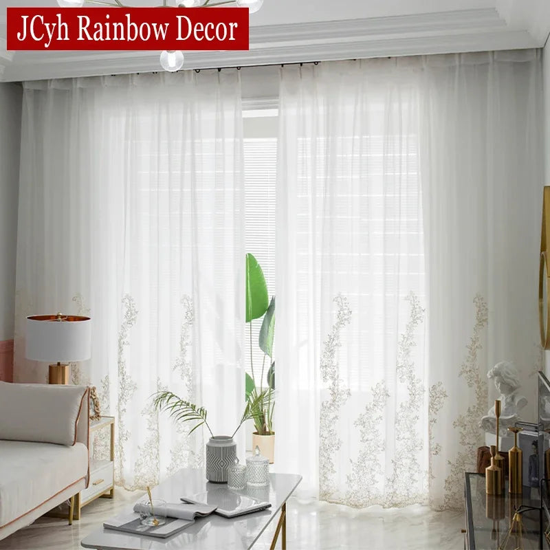 Voilage tulle brodé floral élégant pour salon chambre - vue 4 sur 7