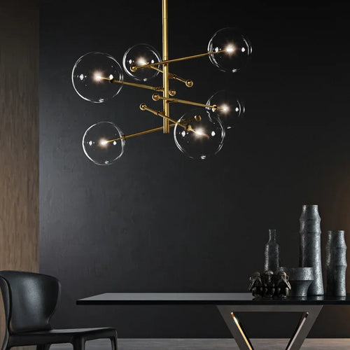 SANDYHA Art moderne boule de verre lustres Design nordique noir or lampe à LED pour salon chambre décor à la maison suspension - vue 4 sur 15
